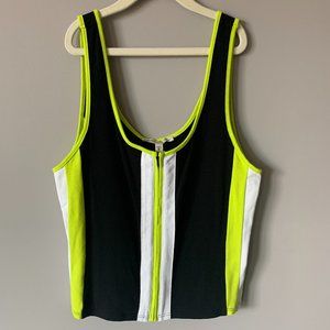 Express Tank Top (crop) - Front Zipper - Black & Neon Green Stripes